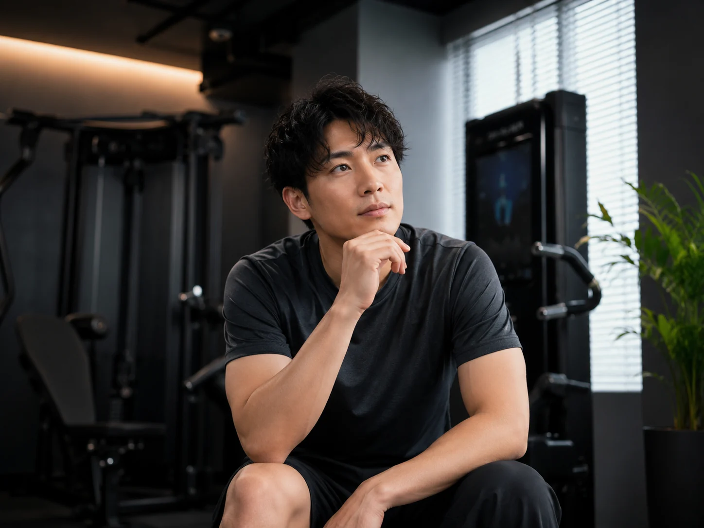 ジムで利用方法を考える男性