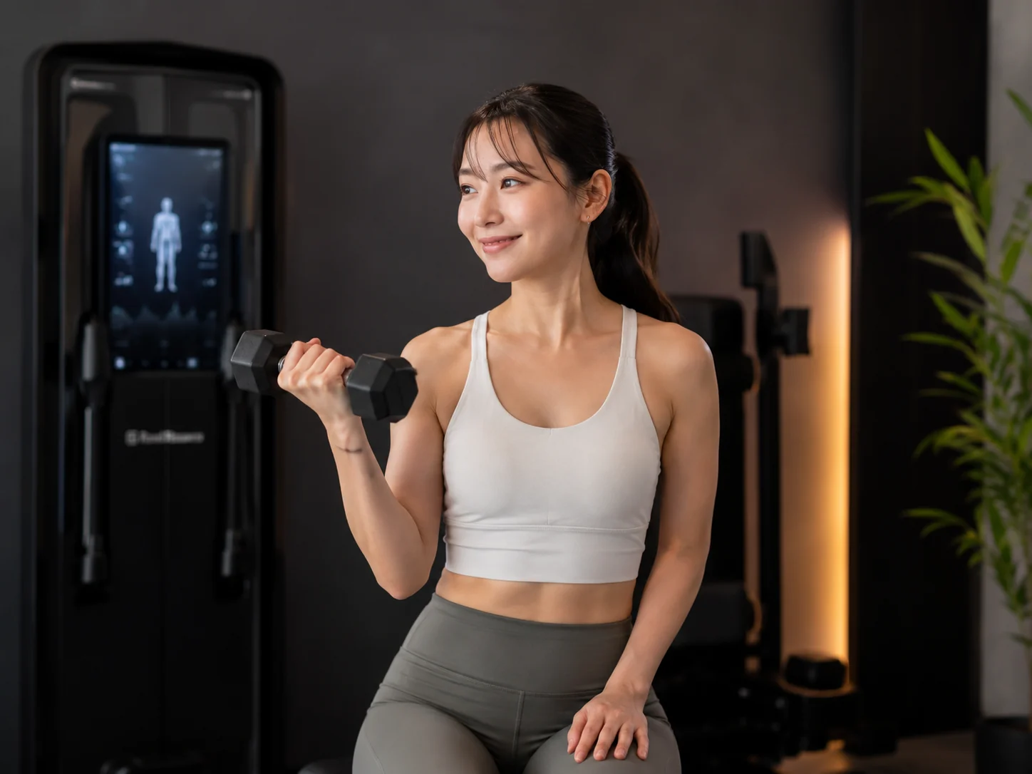 ダンベルを持って運動する女性