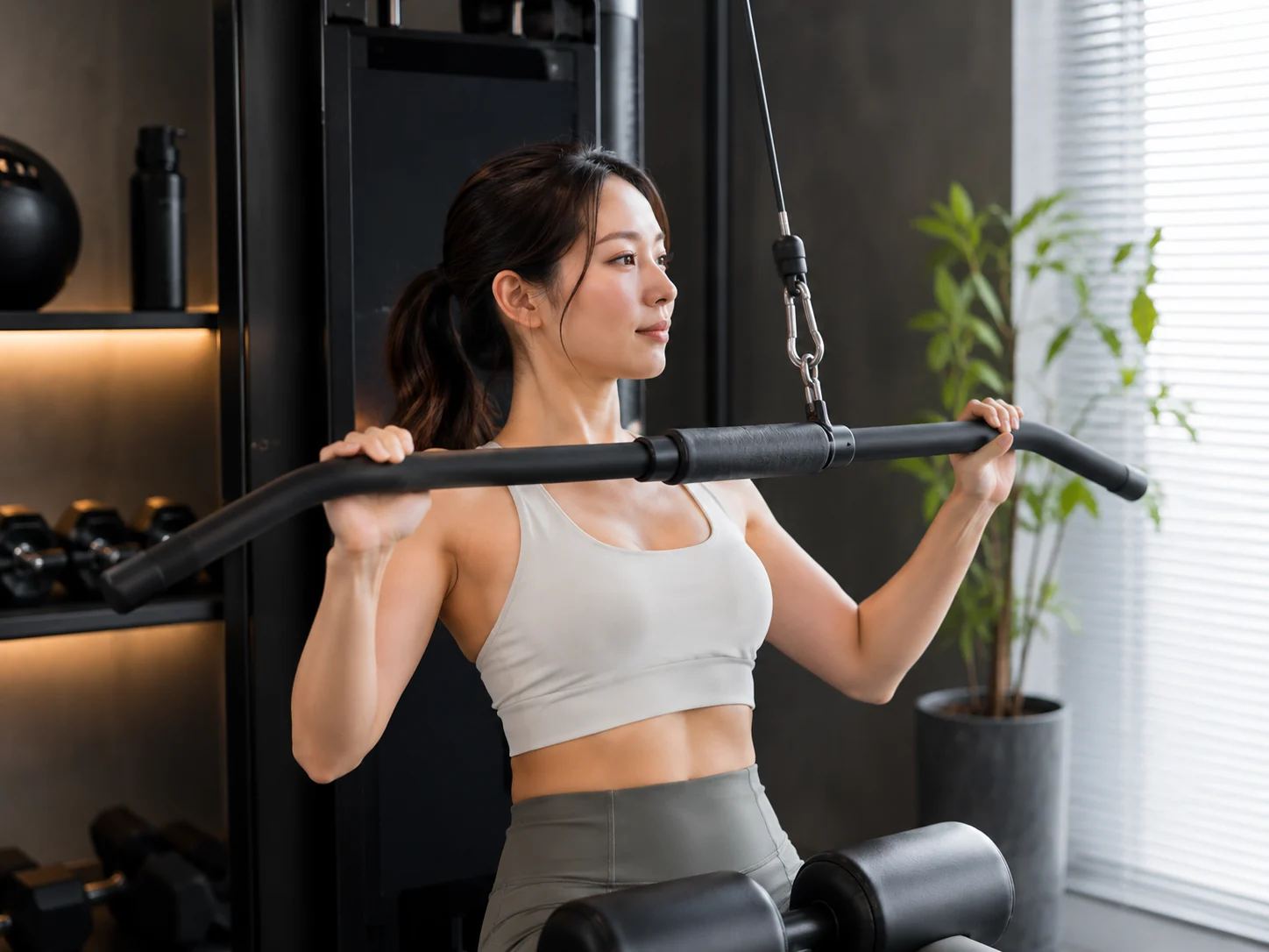 女性がラットプルダウンを行う様子
