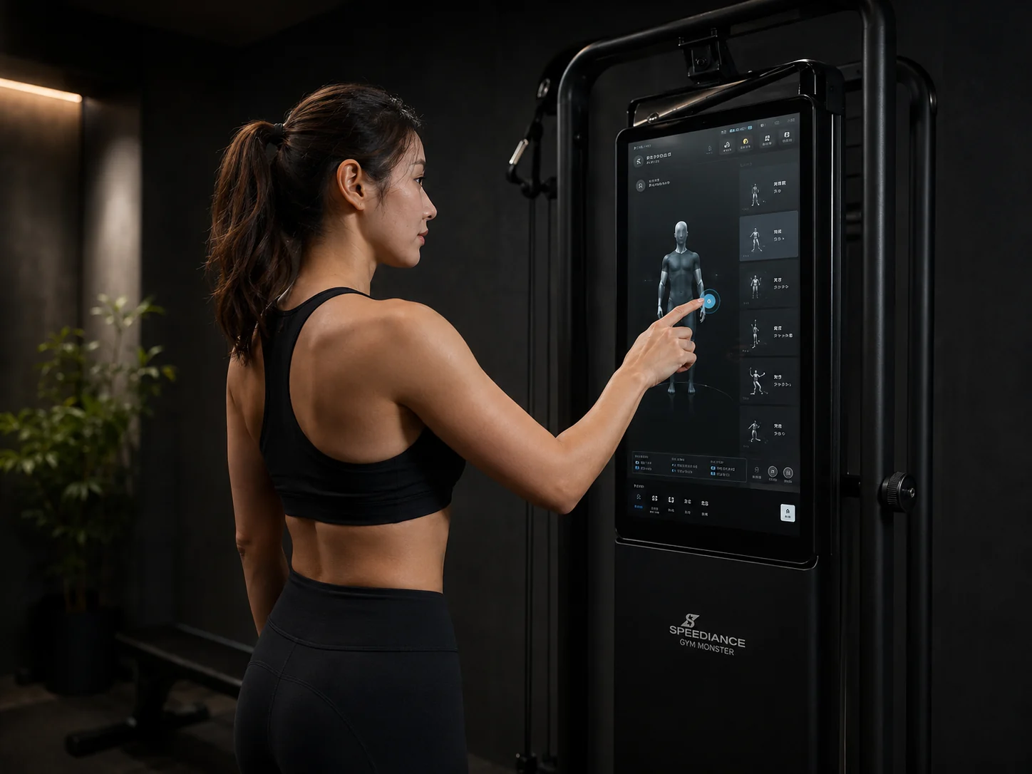 女性がGYM MONSTERの操作画面を確認する様子
